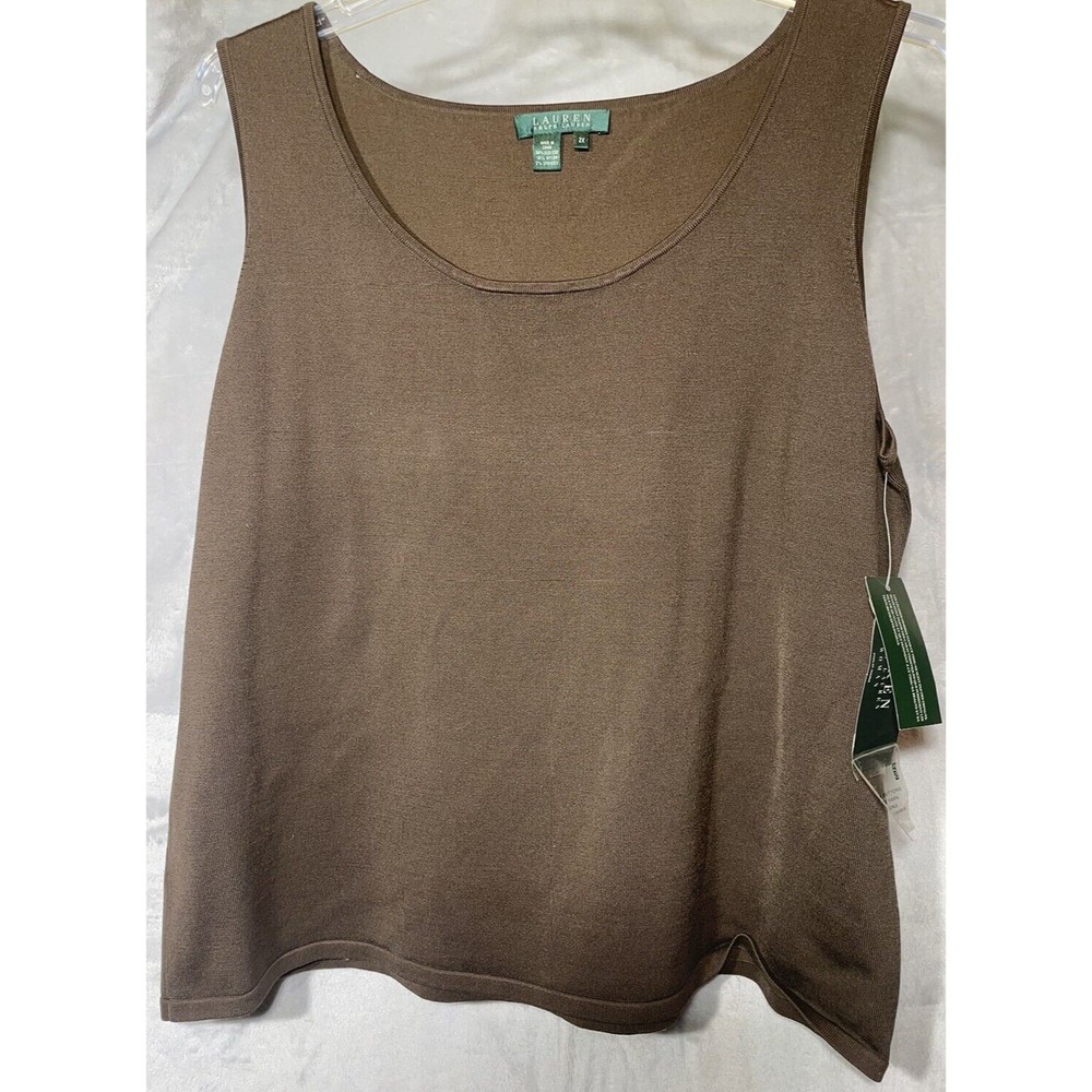 Lauren Ralph Lauren Knit Tank Top Brown Silk Blend Sleeveless Size 2X NWT